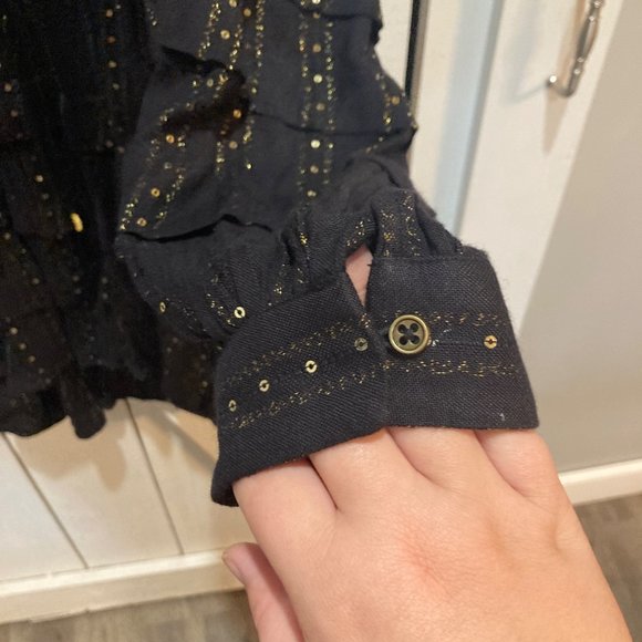 Anthropologie black gold sequin tiered tunic top m - Picture 3 of 8